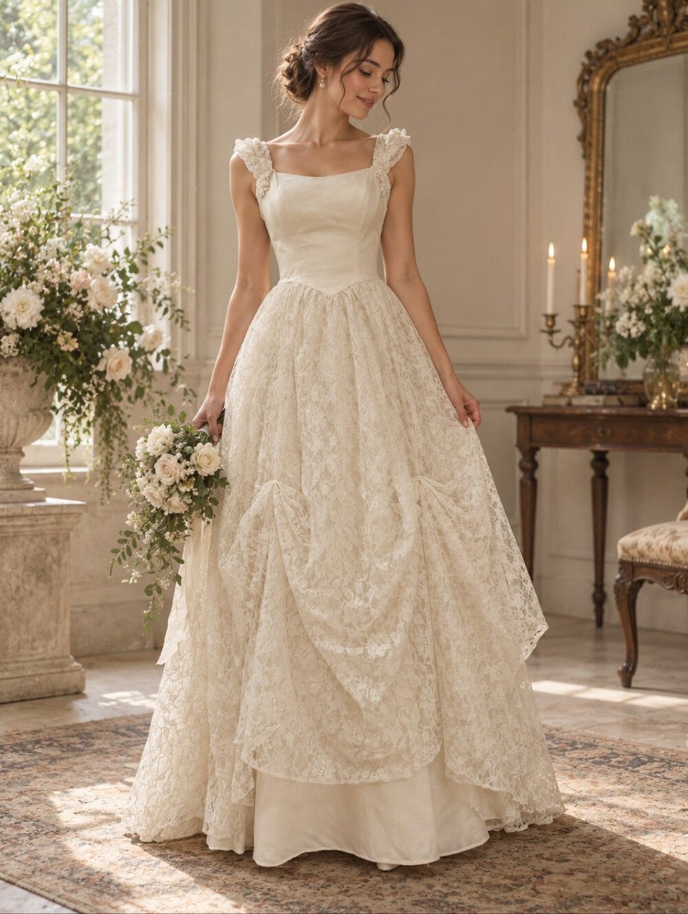 Vintage Jessica McClintock Gunne Sax Ivory Lace Wedding Dress Size 9 US XS/S